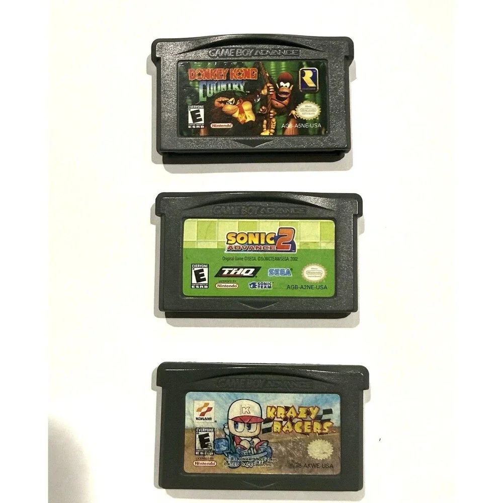 Nintendo GBA Lot 3 Donkey Kong Country Sonic Advance 2 Konami Krazy Racers Games